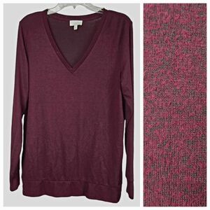 Lucky Brand Soft Sweater Ladies V-Neck Tunic Long Sleeves Pullover Wine Small